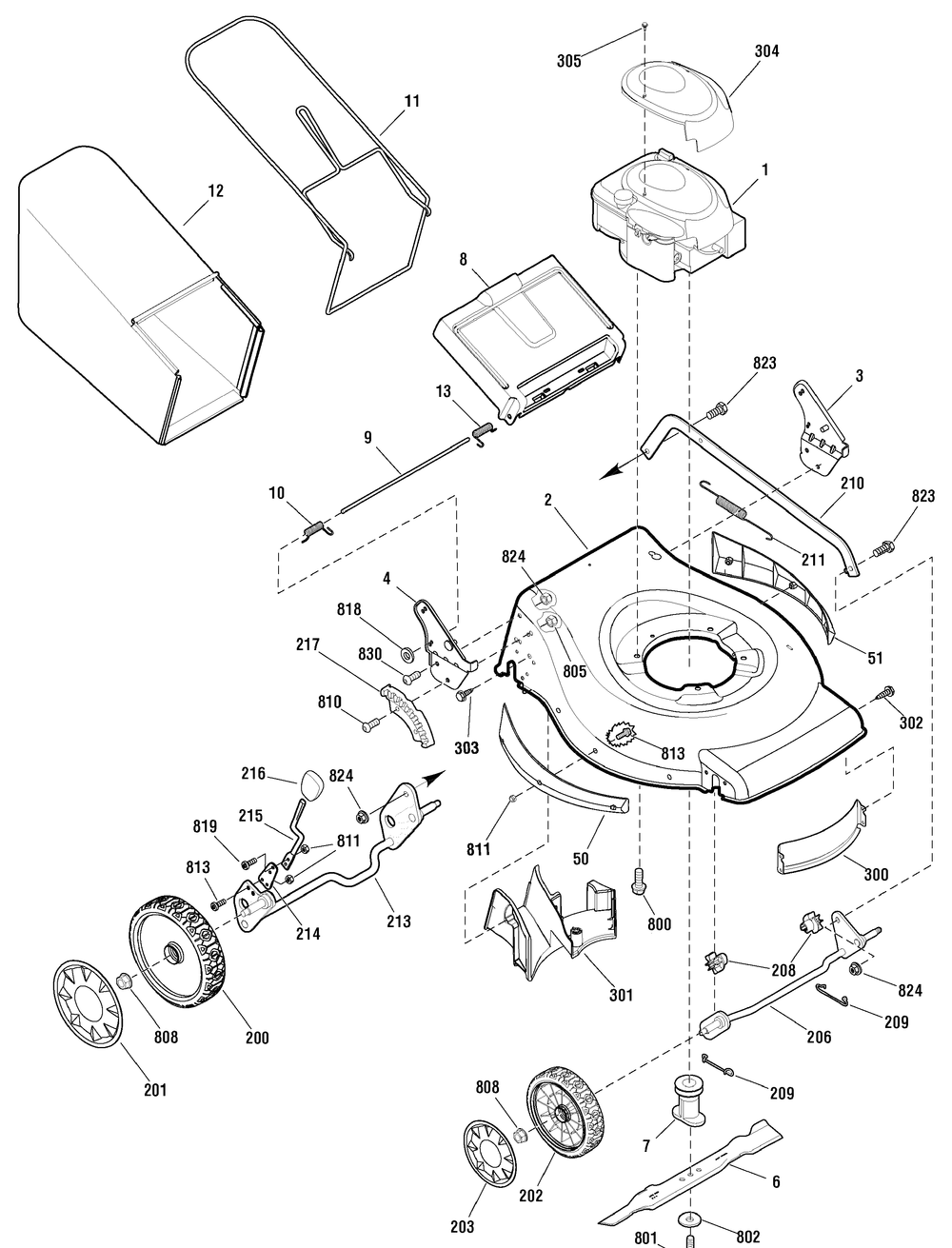 Deck And Engine Group Diagram and Parts List for 881023-MX550 2010 Briggs and Stratton Lawn Mower